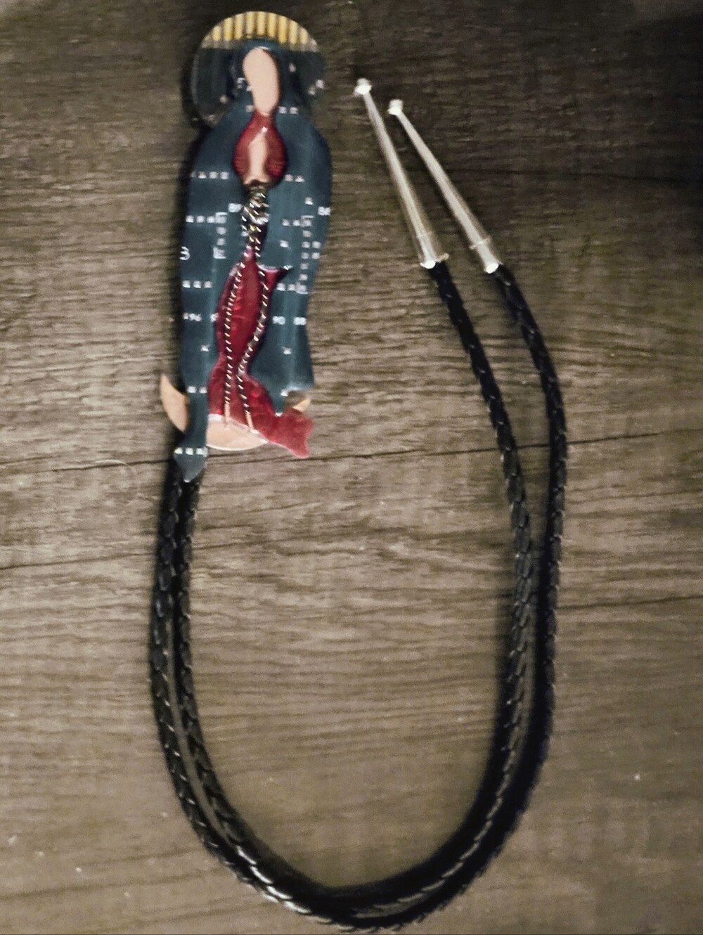 Handcrafted Black Bolo Tie with Painted Figure Accent